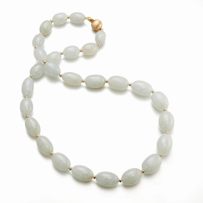 Graduated Oval Icy Green Jade Bead Necklace