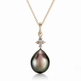 Gray Tahitian Pearl & Diamond Pendant Necklace