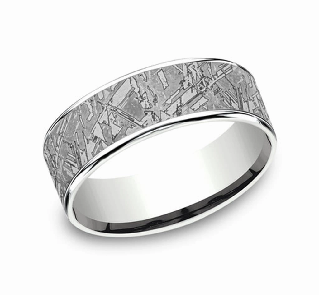Gray Tantalum And 14K White Gold The Gibeon Meteorite Patterned 7.5mm Wedding Band