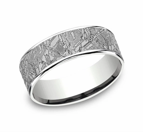 Gray Tantalum And 14K White Gold The Gibeon Meteorite Patterned 7.5mm Wedding Band
