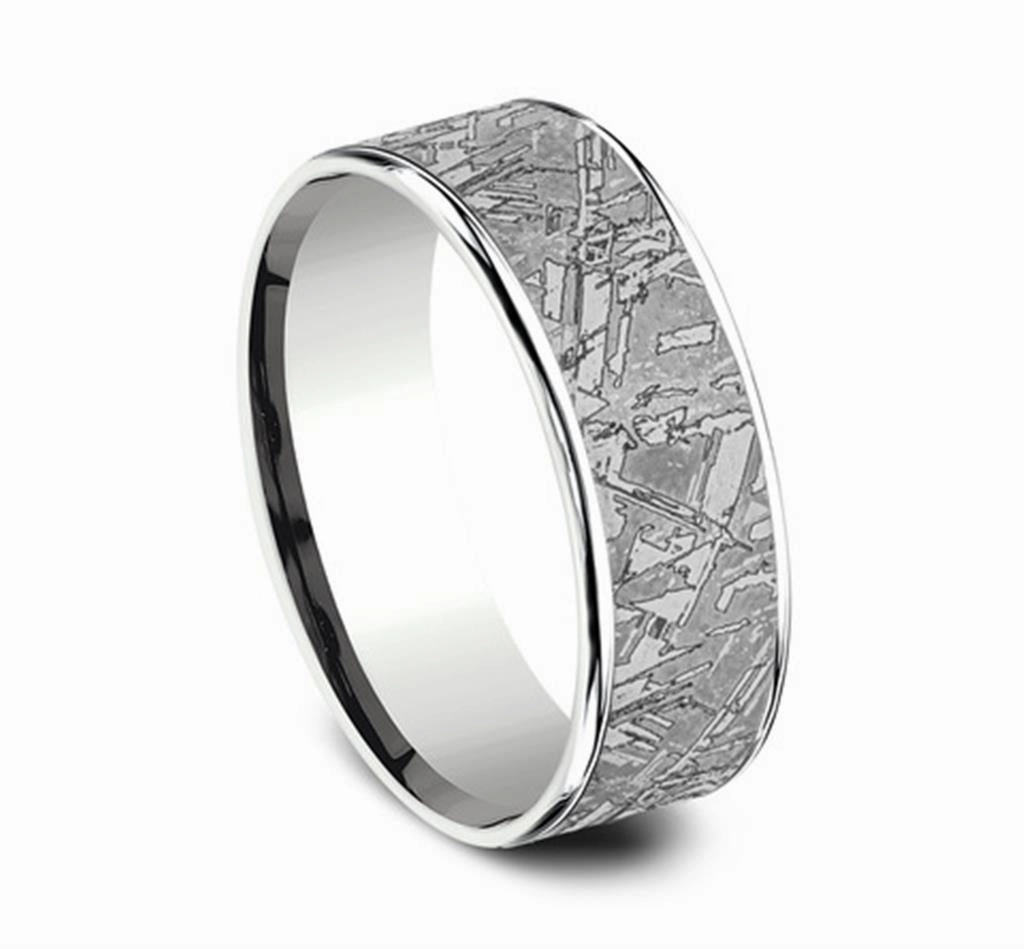 Gray Tantalum And 14K White Gold The Gibeon Meteorite Patterned 7.5mm Wedding Band