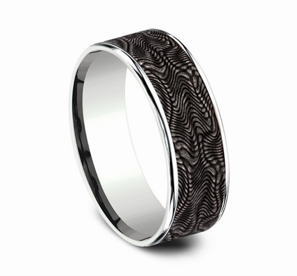 Gray Tantalum And 14K White Gold The Python Snakeskin Patterned 7.5mm Wedding Band