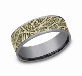 Gray Tantalum And 14K Yellow Gold The Arko Tree Roots Patterned 7.5mm Wedding Band