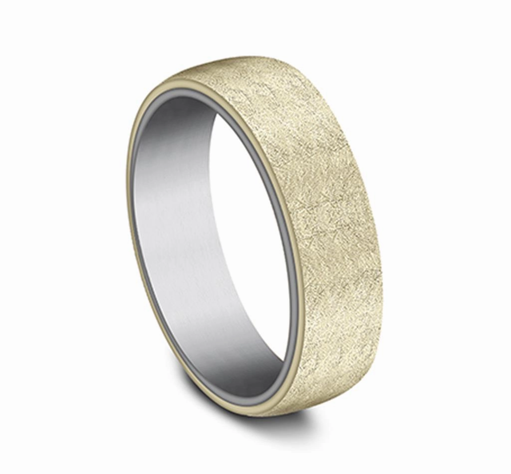 Gray Tantalum And 14K Yellow Gold The Aurora Swirl Finish 6.5mm Wedding Band