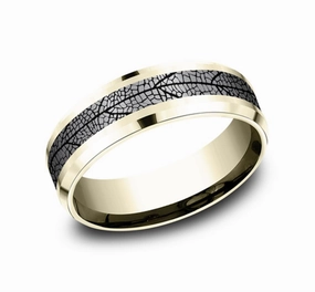 Gray Tantalum And 14K Yellow Gold The Bryce Leaf Patterned 7mm Wedding Band
