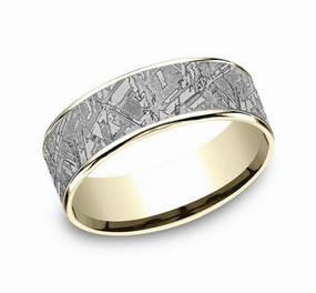 Gray Tantalum And 14K Yellow Gold The Gibeon Meteorite Patterned 7.5mm Wedding Band