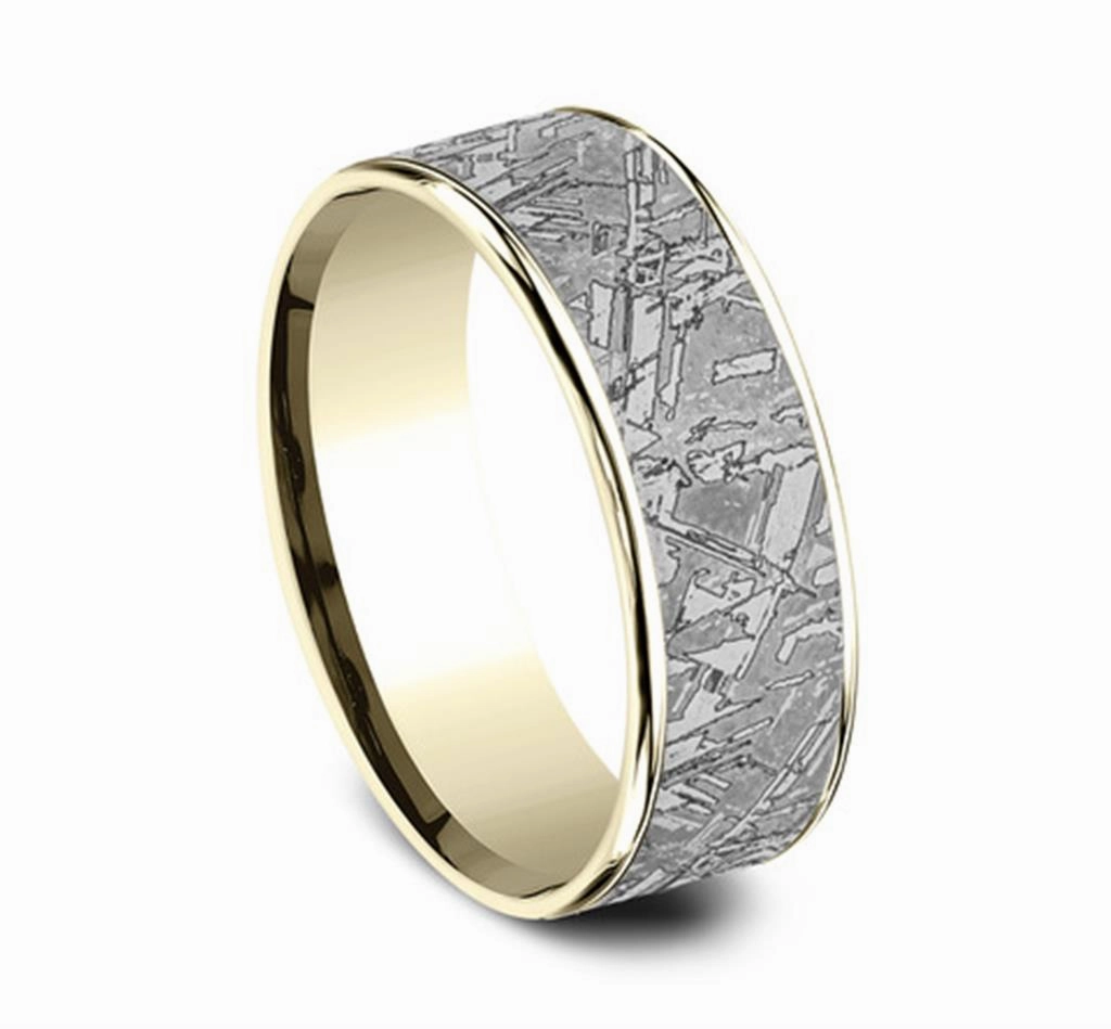 Gray Tantalum And 14K Yellow Gold The Gibeon Meteorite Patterned 7.5mm Wedding Band