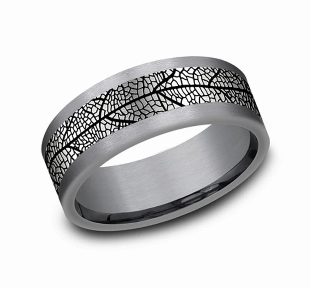 Gray Tantalum And Black Titanium The Bryce 8mm Leaf Pattern Wedding Band