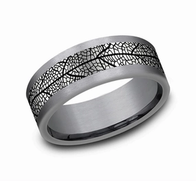 Gray Tantalum And Black Titanium The Bryce 8mm Leaf Pattern Wedding Band