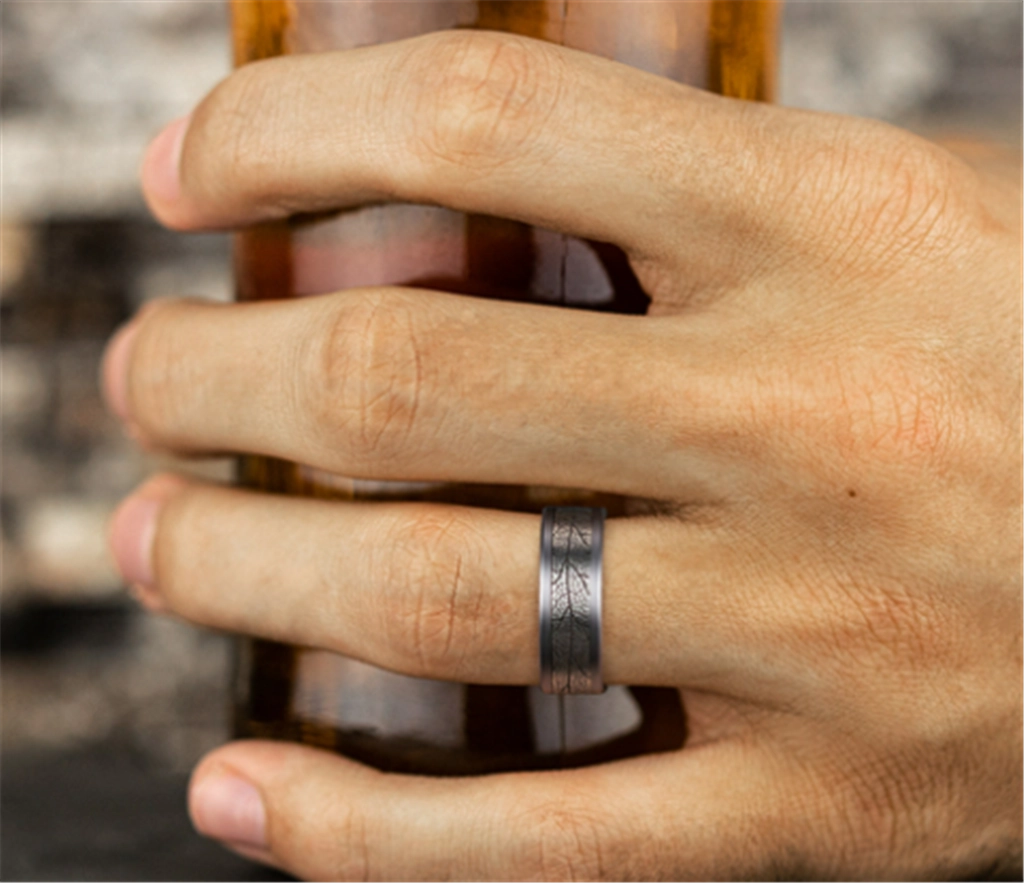 Gray Tantalum And Black Titanium The Bryce 8mm Leaf Pattern Wedding Band