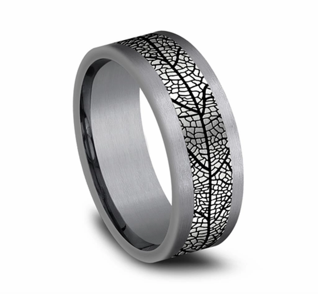 Gray Tantalum And Black Titanium The Bryce 8mm Leaf Pattern Wedding Band
