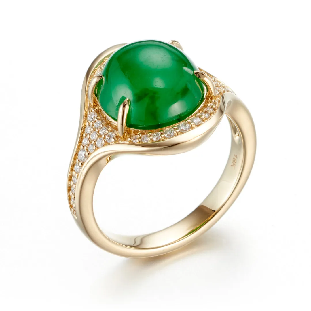Green Jade Cabochon & Diamond Ring