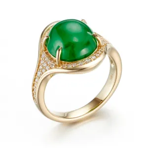 Green Jade Cabochon & Diamond Ring
