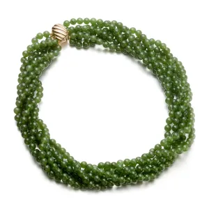 Green Nephrite Jade 6-Strand Twist Necklace