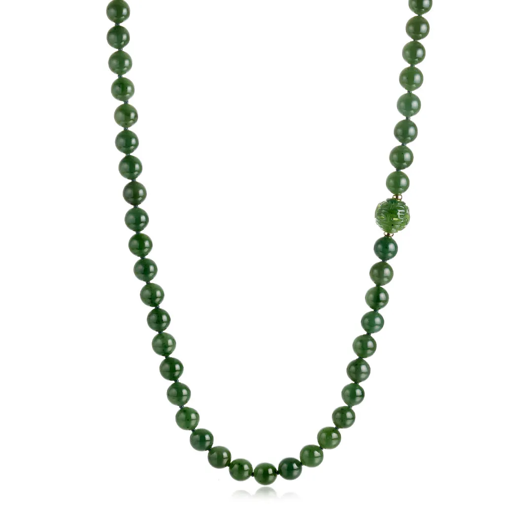Green Nephrite Jade Dragon Ball Rope Necklace