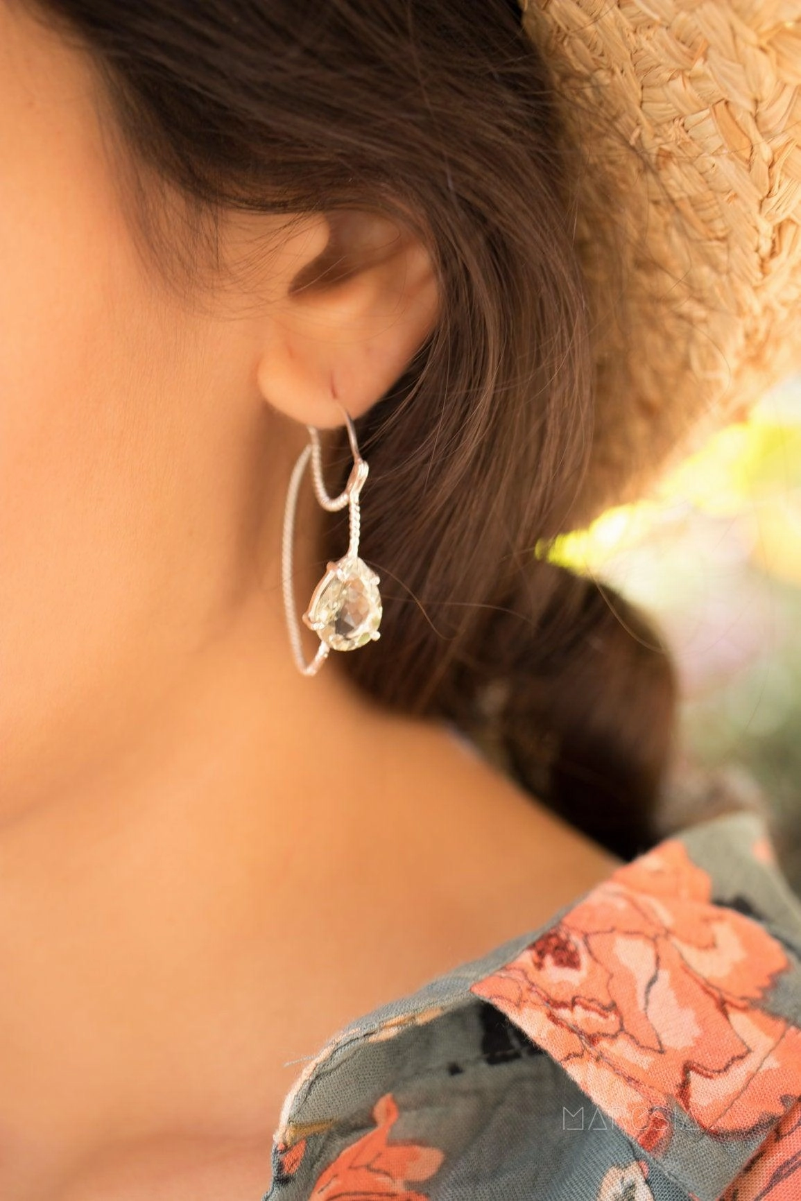 Green Amethyst Earrings ~ Sterling Silver 925 ~  ME092