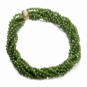 Green Nephrite Jade 6-Strand Twist Necklace