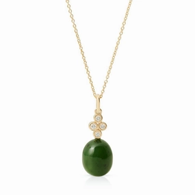 Green Nephrite Jade & Diamond Pendant Necklace