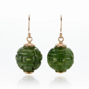 Green Nephrite Jade Dragon Ball Earrings