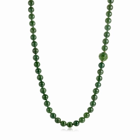Green Nephrite Jade Dragon Ball Rope Necklace