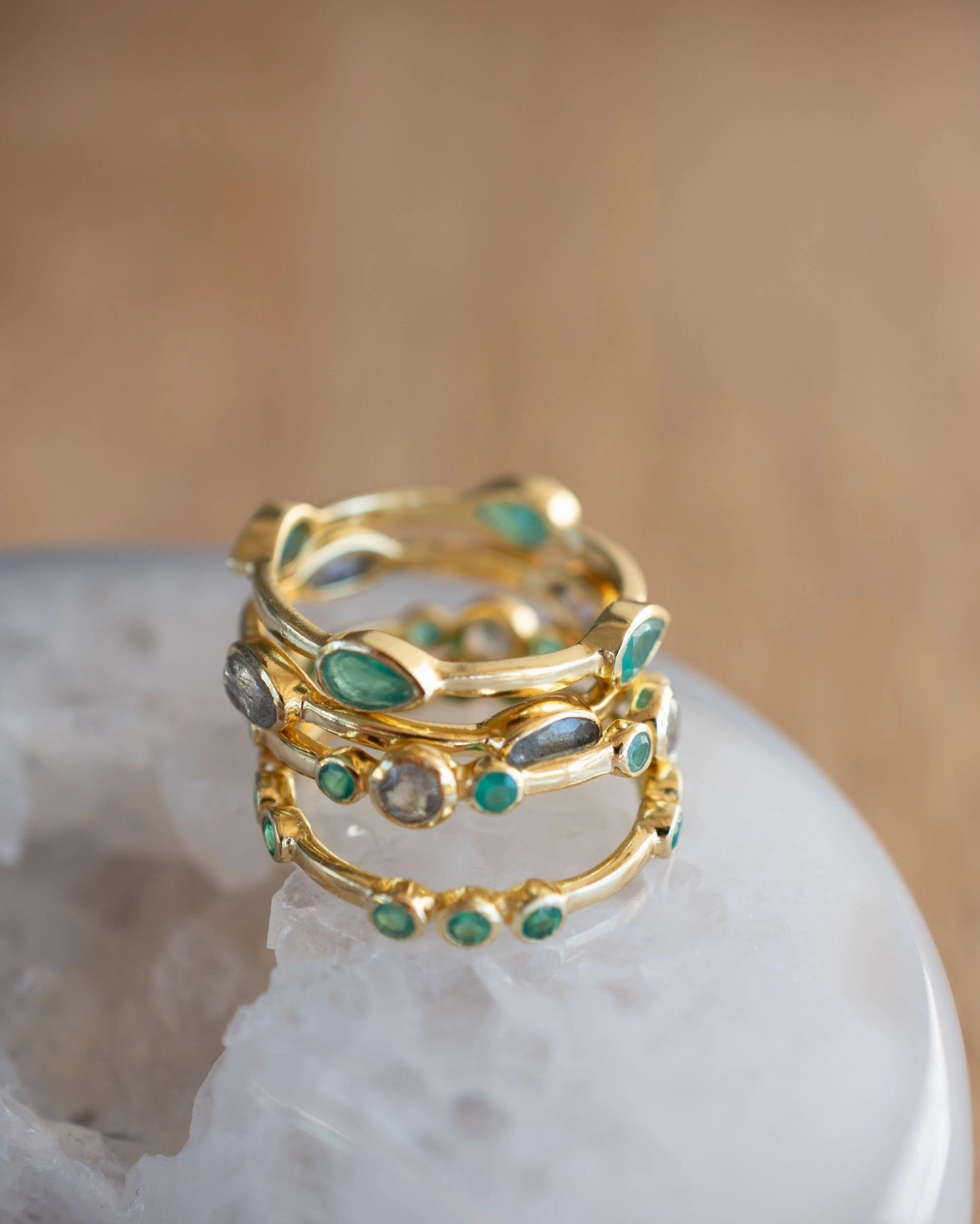 Green Onyx & Labradorite Ring ~ 18k Gold Plated ~ MR341