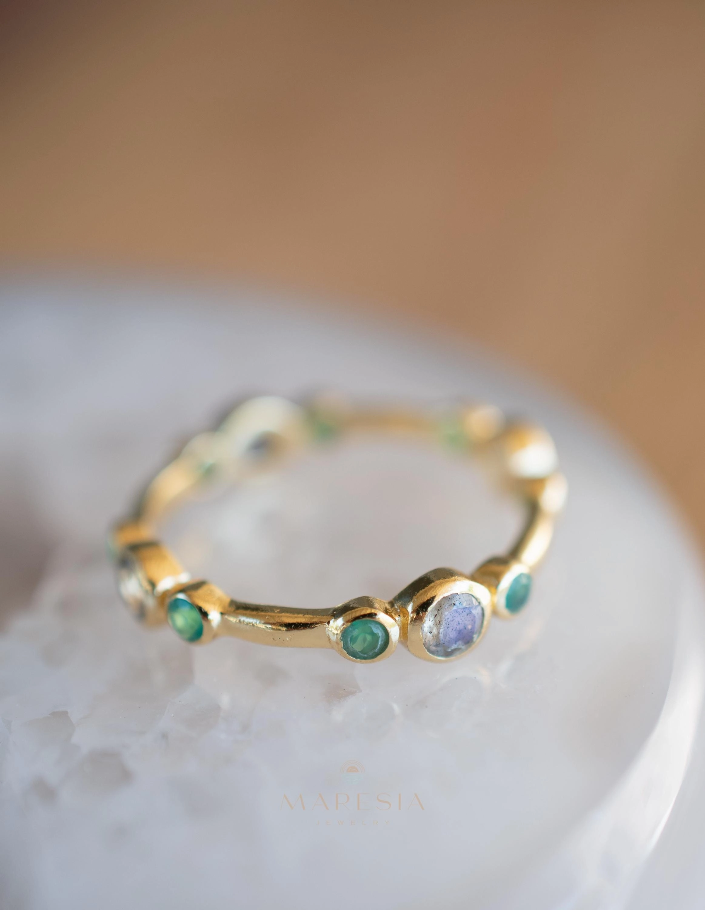 Green Onyx & Labradorite Ring ~ 18k Gold Plated ~ MR341