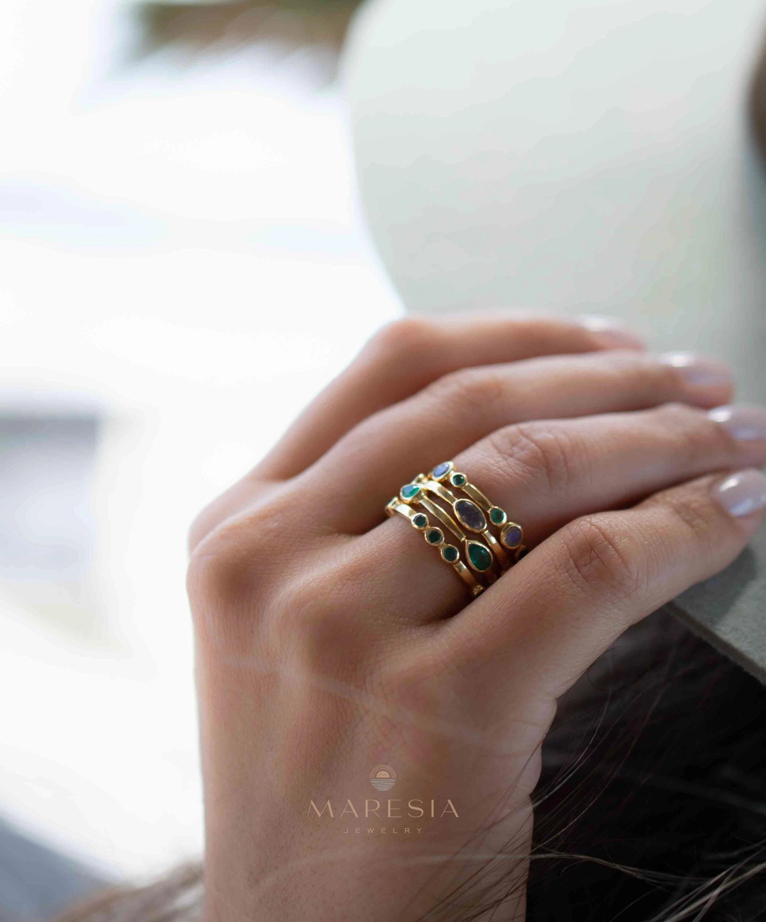 Green Onyx & Labradorite Ring ~ 18k Gold Plated ~ MR341