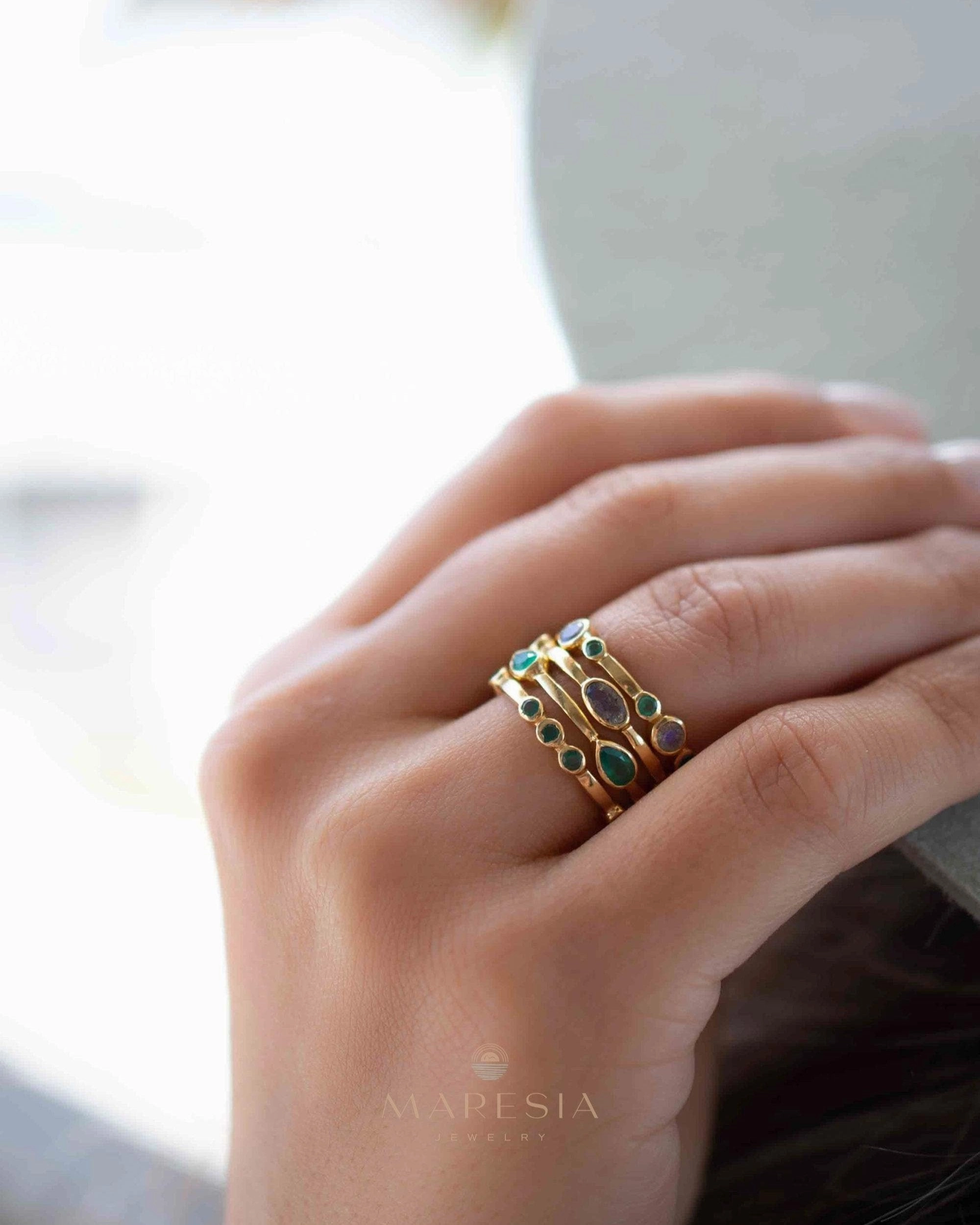 Green Onyx & Labradorite Ring ~ 18k Gold Plated ~ MR341