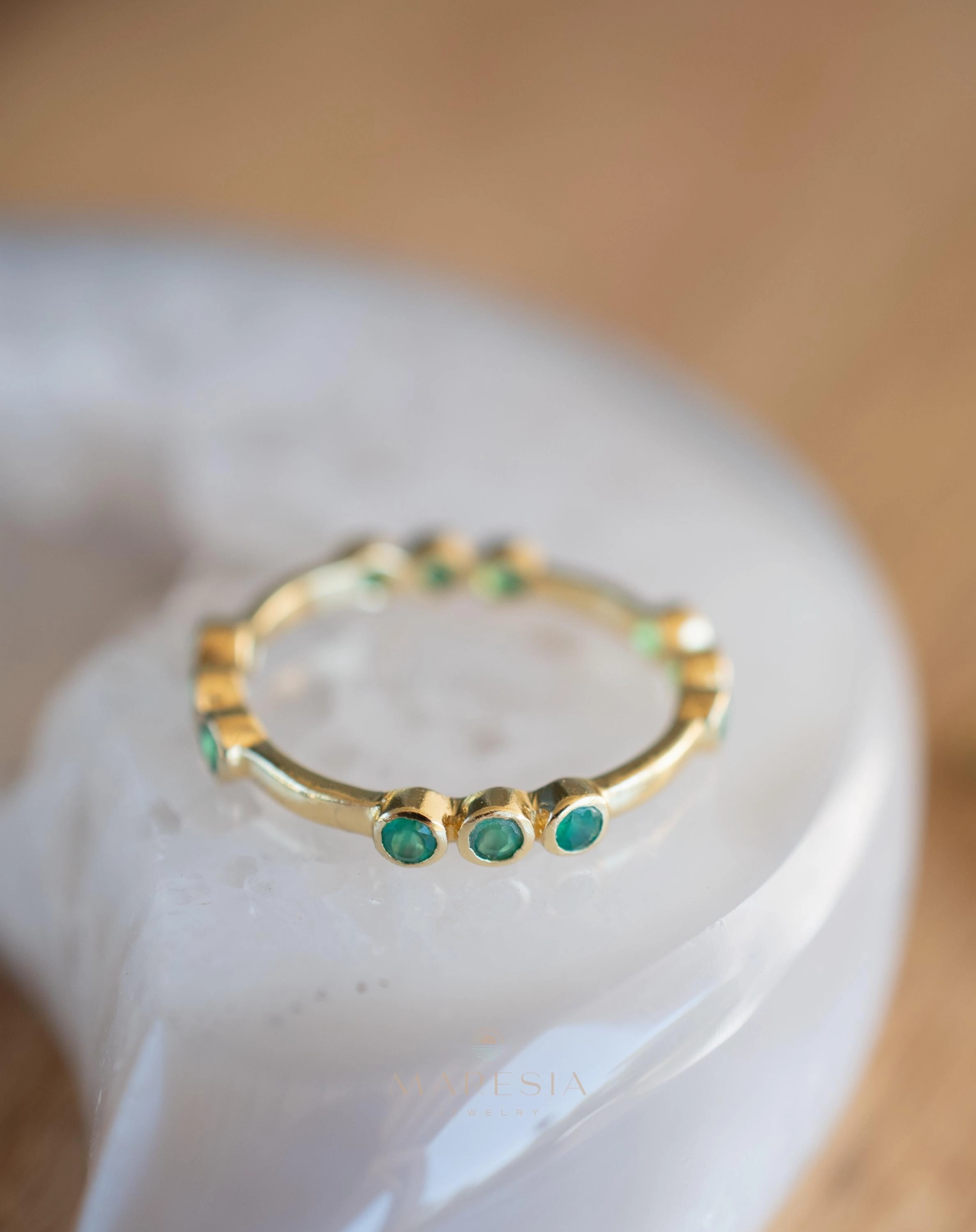 Green Onyx & Labradorite Ring ~ 18k Gold Plated ~ MR341