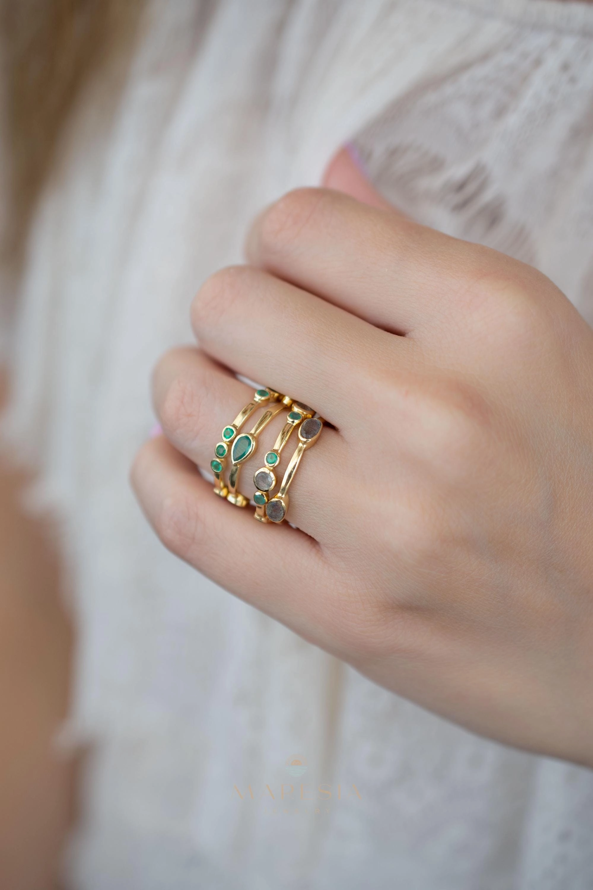 Green Onyx & Labradorite Ring ~ 18k Gold Plated ~ MR341