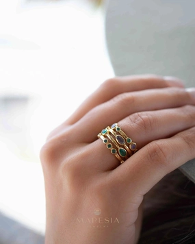 Green Onyx & Labradorite Ring ~ 18k Gold Plated ~ MR341