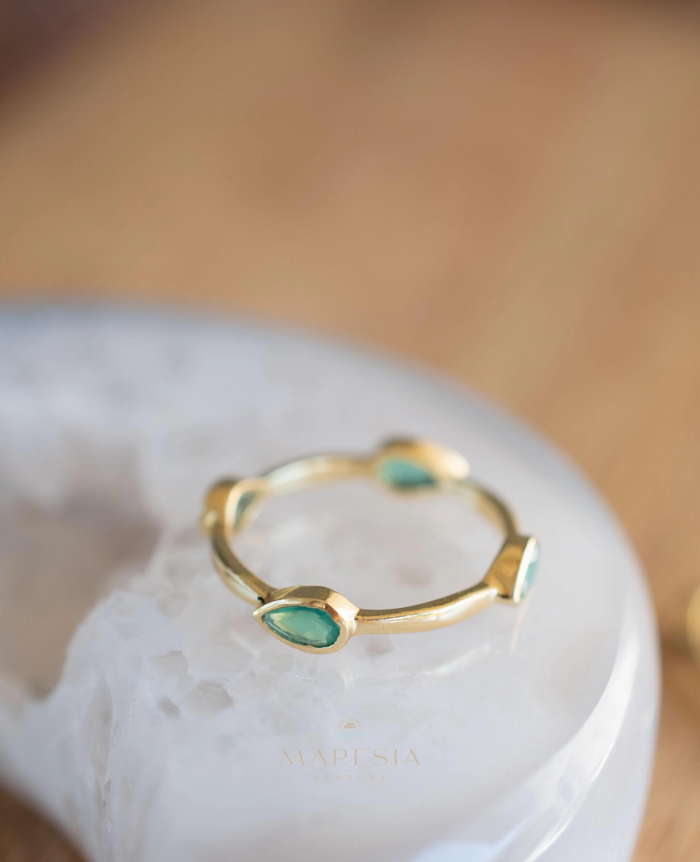 Green Onyx & Labradorite Ring ~ 18k Gold Plated ~ MR341