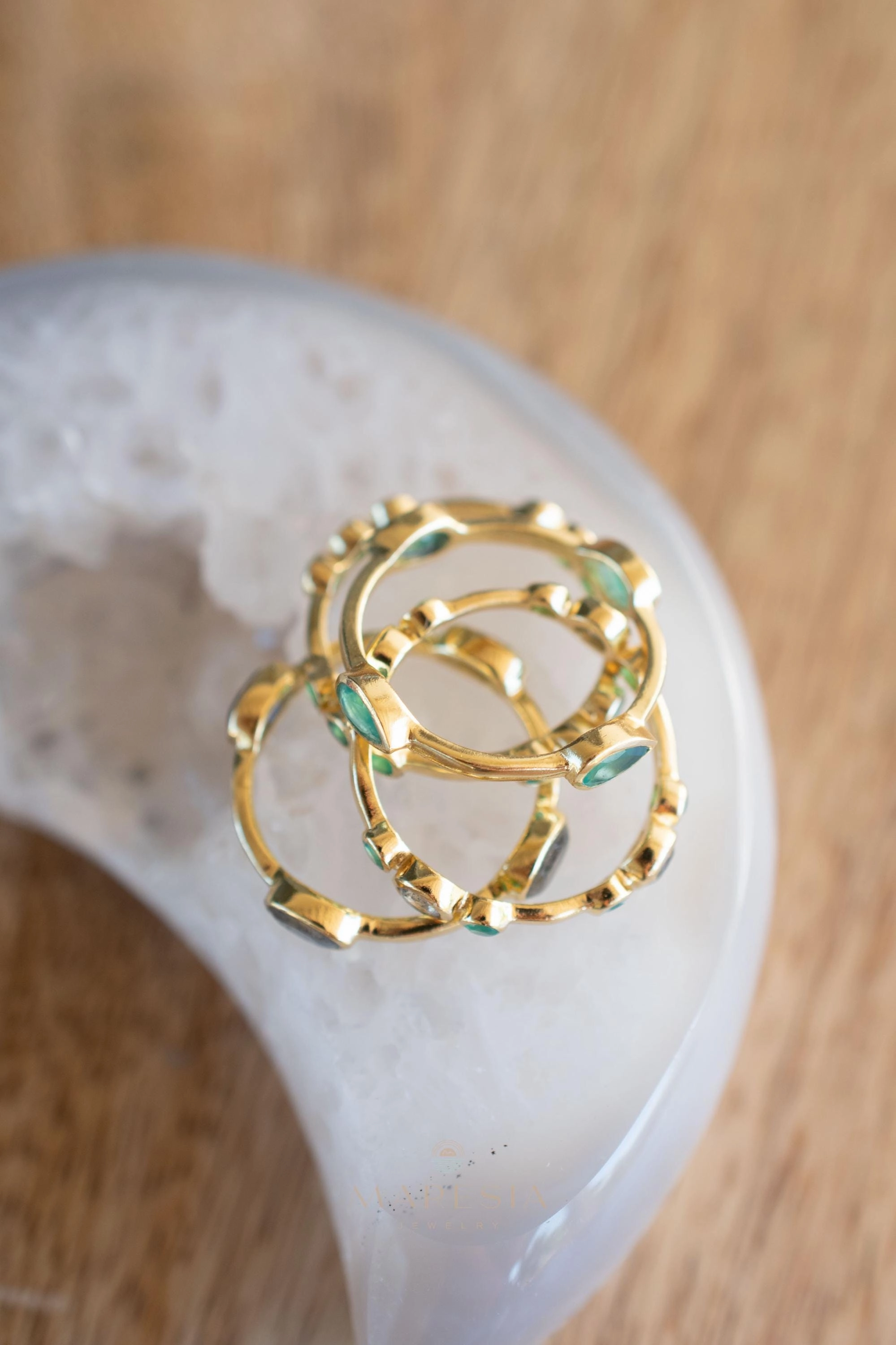 Green Onyx & Labradorite Ring ~ 18k Gold Plated ~ MR341