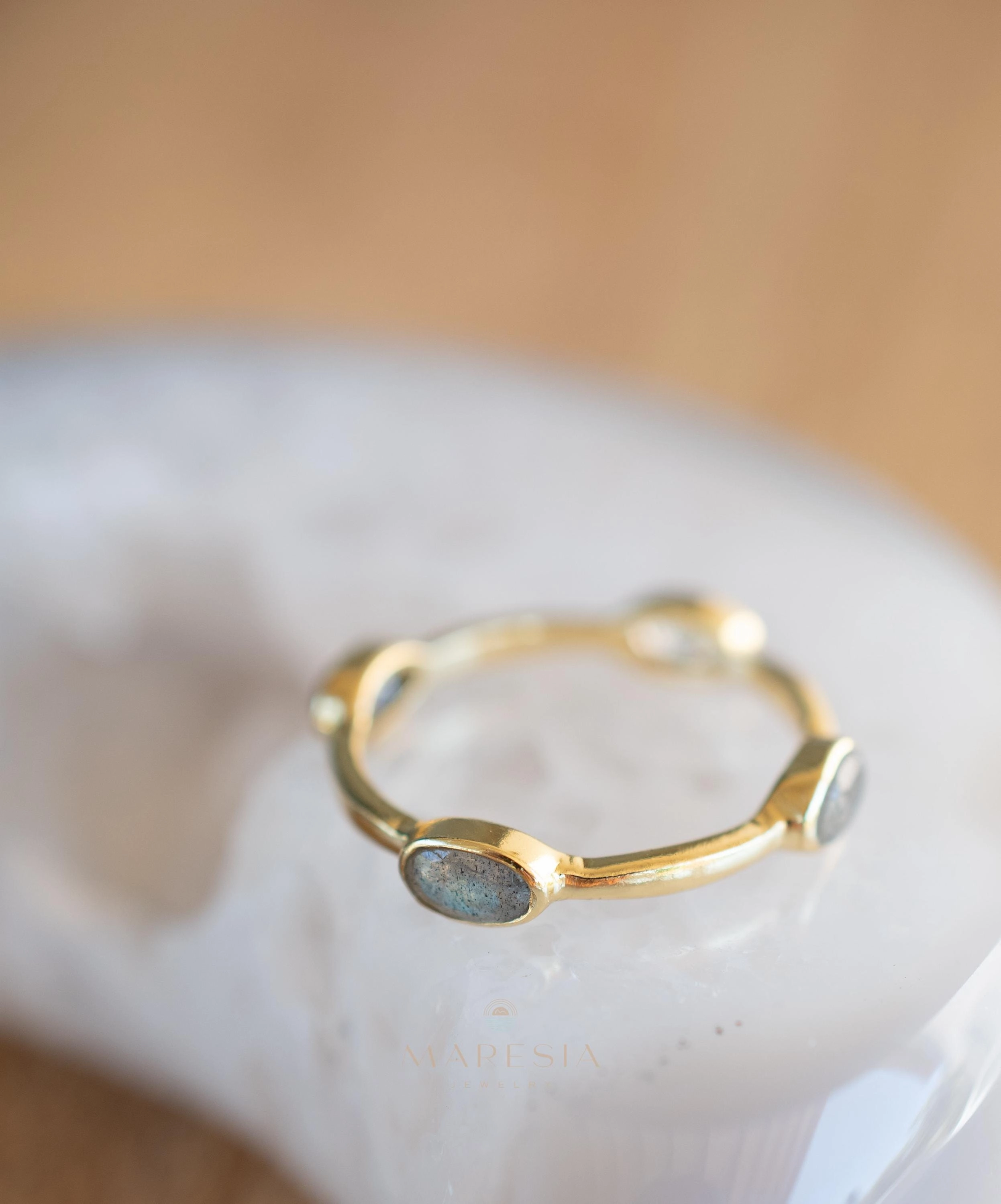Green Onyx & Labradorite Ring ~ 18k Gold Plated ~ MR341