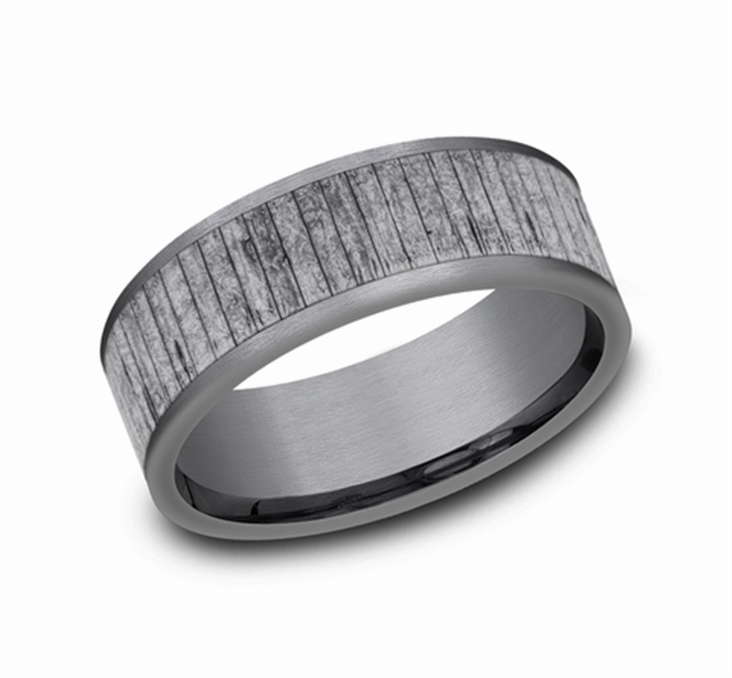 Grey Tantalum Wood Split 8mm Straight Edge Wedding Band