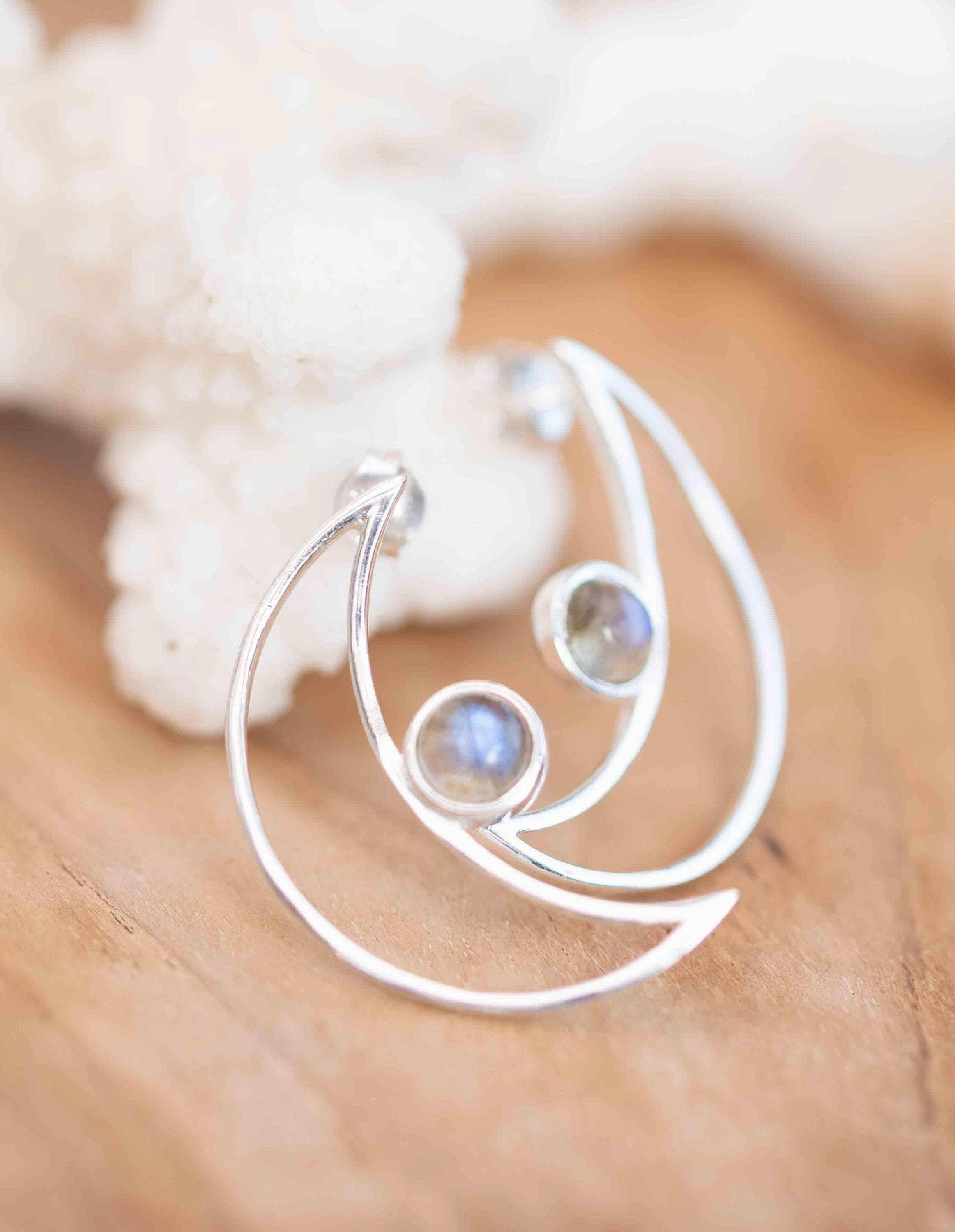 Half Moon Earrings ~ Sterling Silver ~ Labradorite ~ ME162