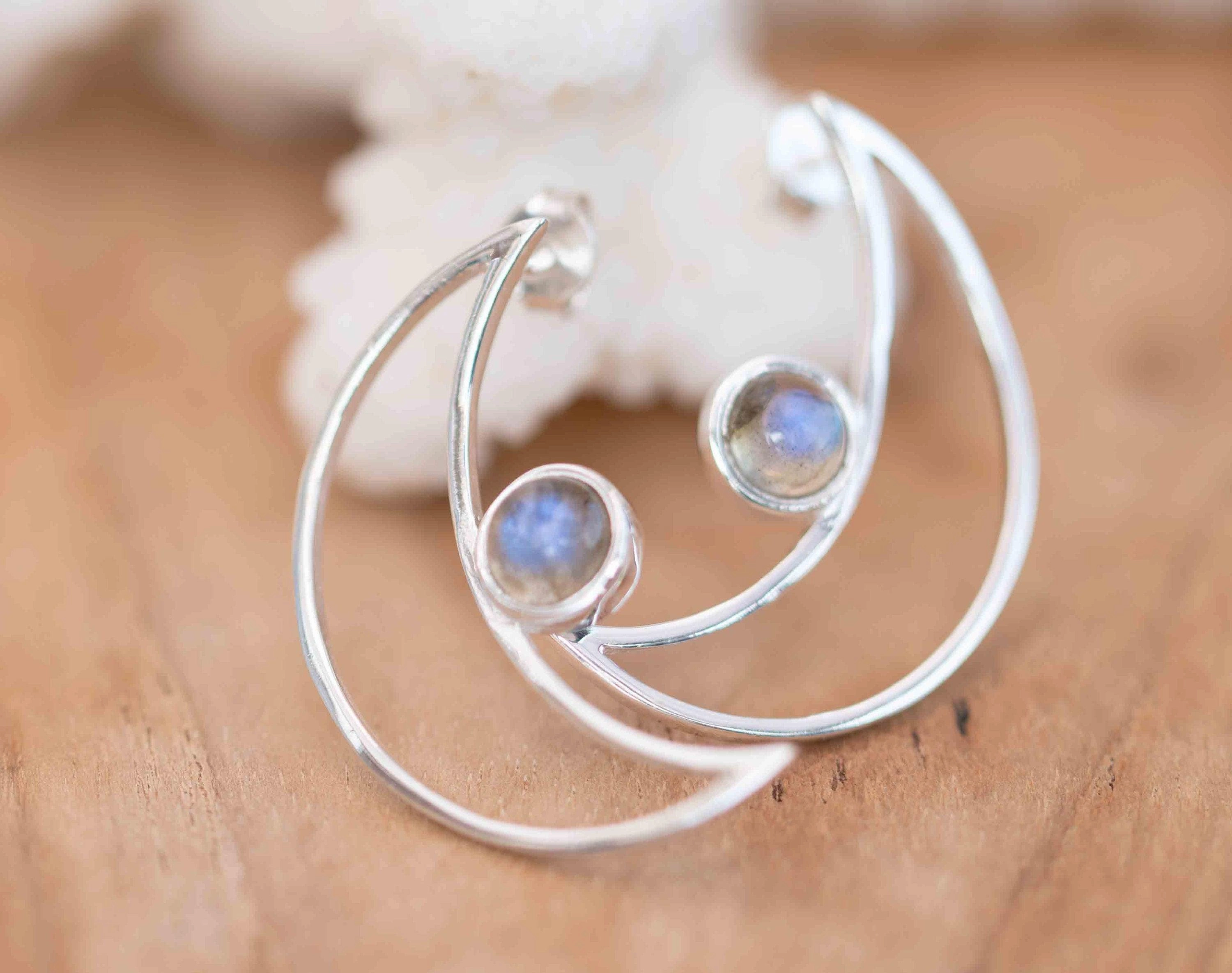 Half Moon Earrings ~ Sterling Silver ~ Labradorite ~ ME162