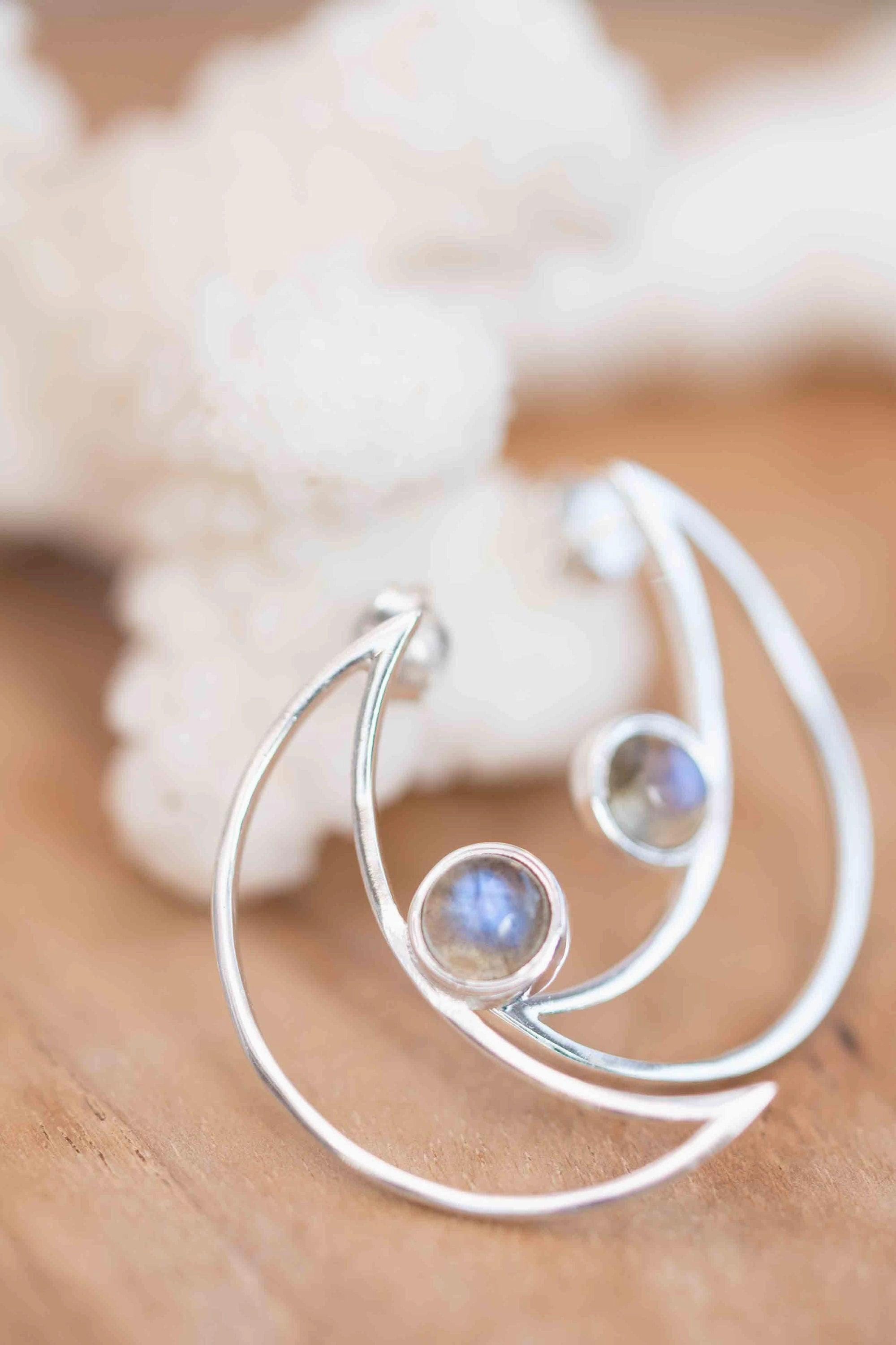 Half Moon Earrings ~ Sterling Silver ~ Labradorite ~ ME162