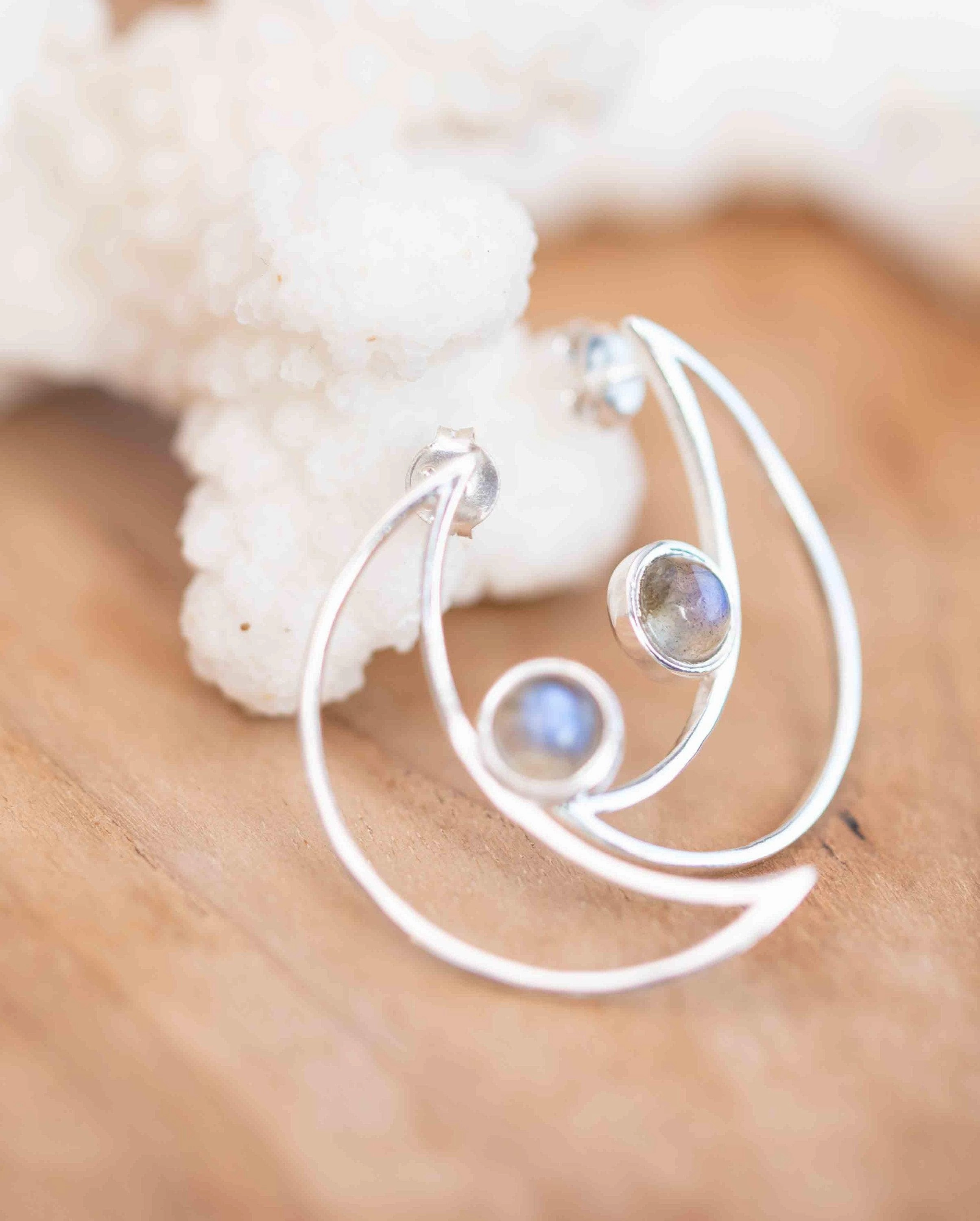 Half Moon Earrings ~ Sterling Silver ~ Labradorite ~ ME162