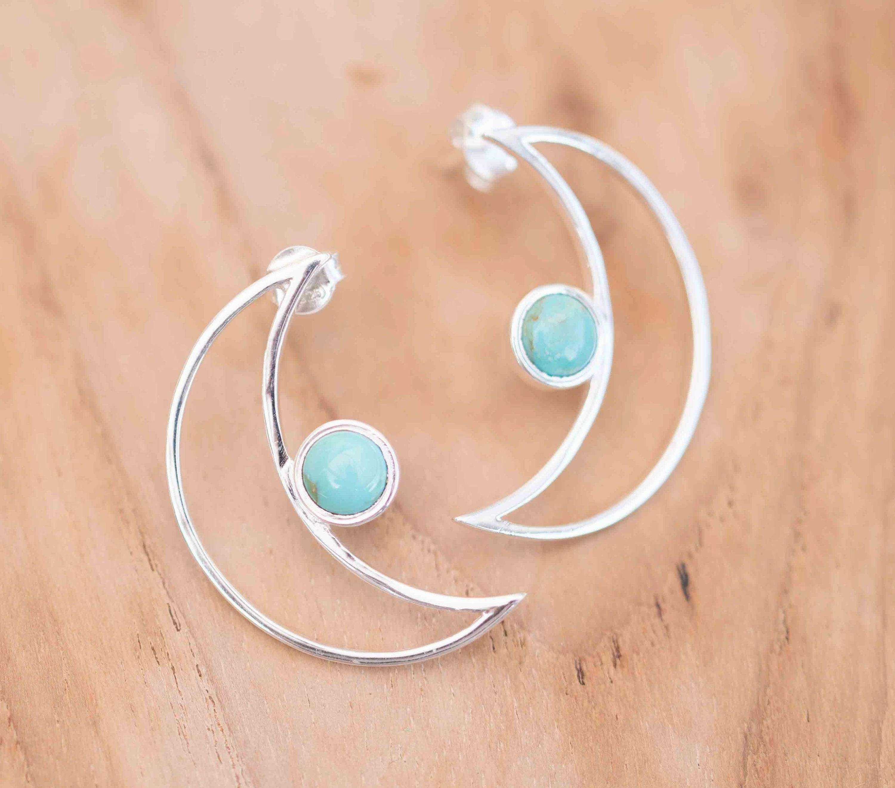 Half Moon Earrings ~ Turquoise ~ Sterling Silver 925 ~ ME160