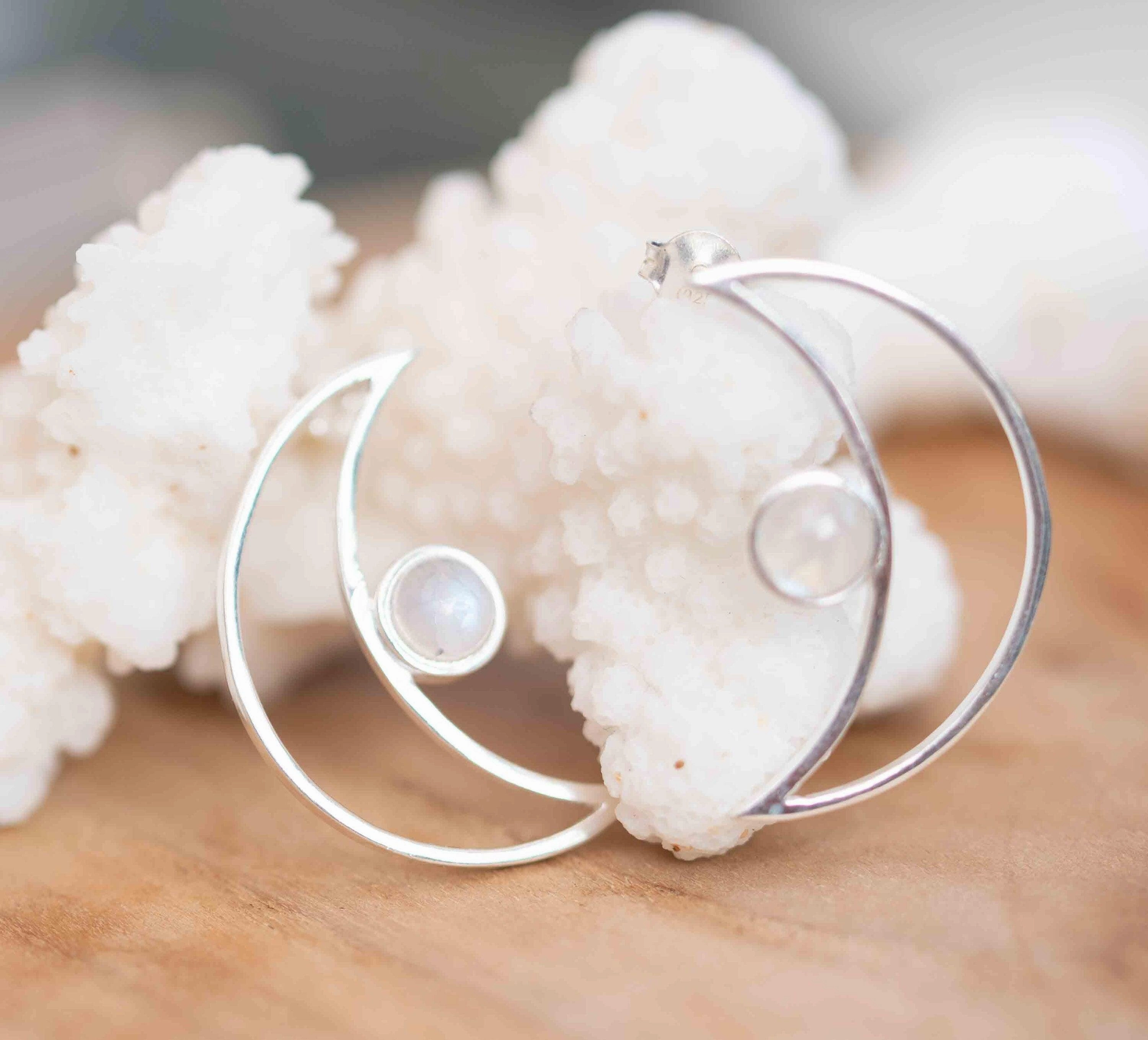 Half Moon Earrings ~Moonstone ~ Sterling Silver 925 ~ ME161