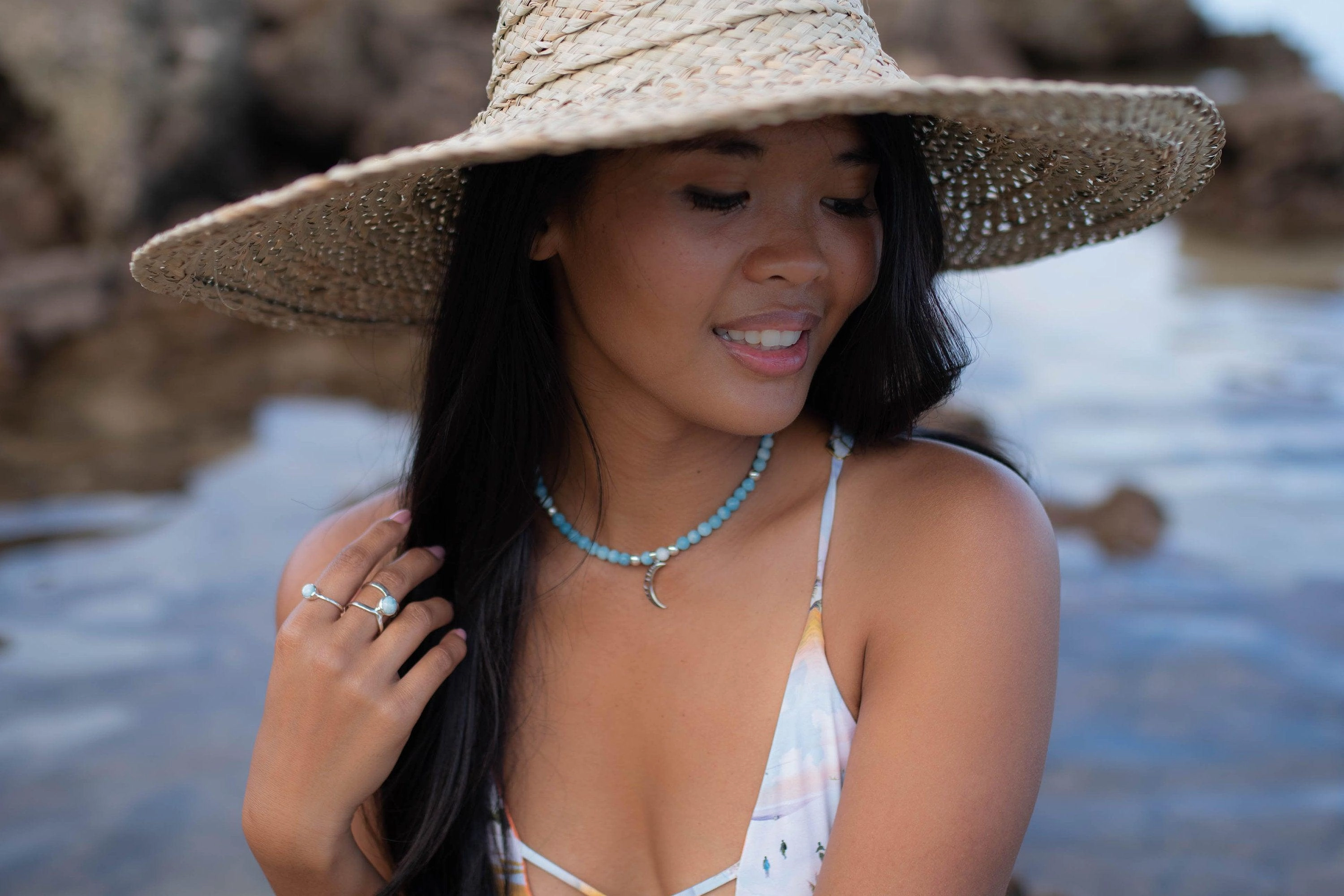 Half Moon Larimar necklace~ Sterling Silver 925