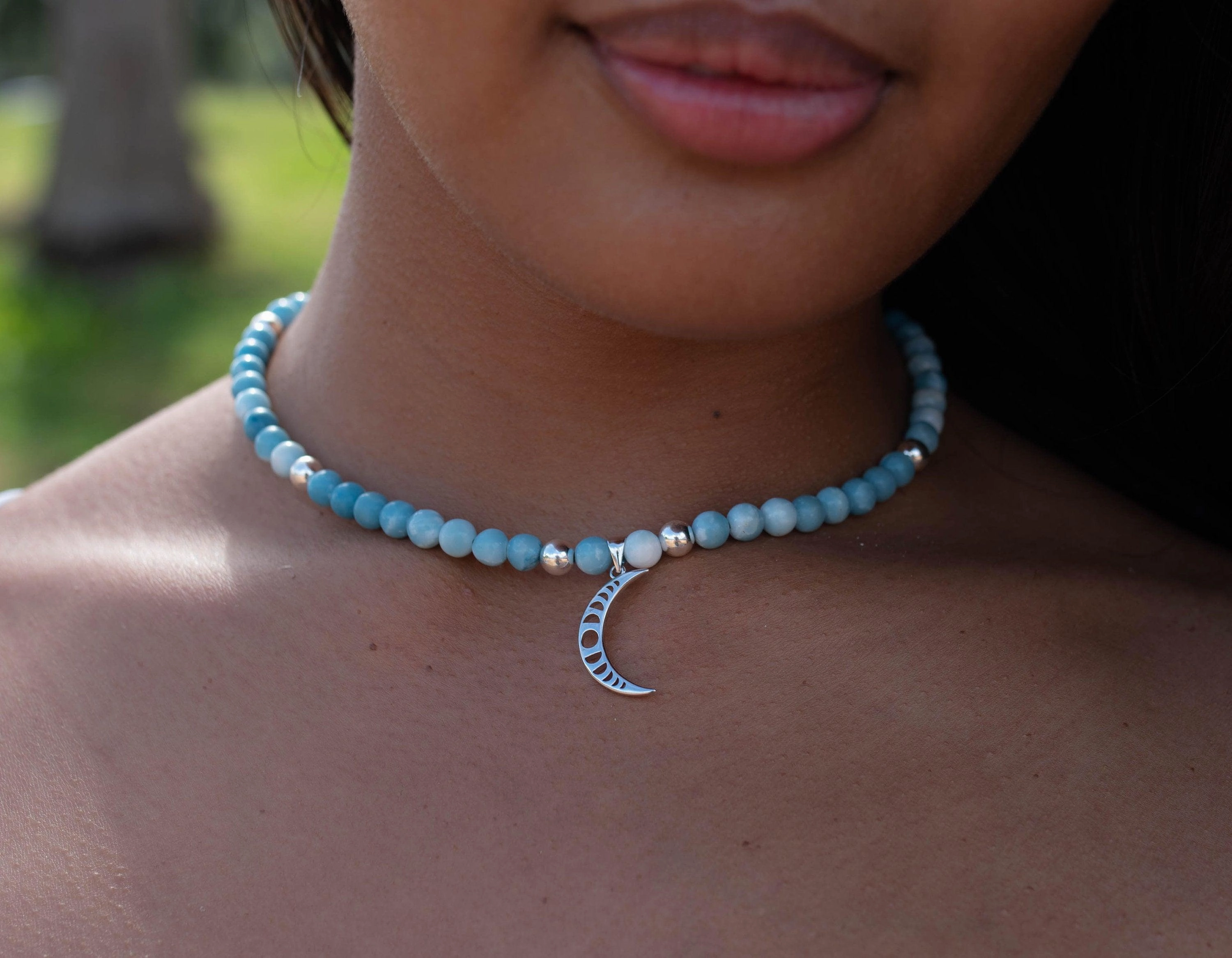 Half Moon Larimar necklace~ Sterling Silver 925