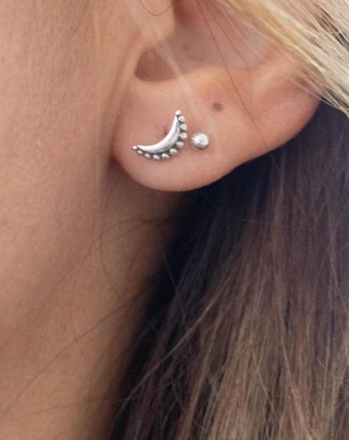 Half Moon Stud Earrings ~ Sterling Silver 925 ~ SME071