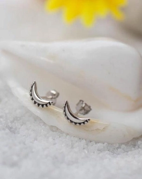 Half Moon Stud Earrings ~ Sterling Silver 925 ~ SME071