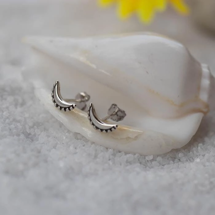 Half Moon Stud Earrings ~ Sterling Silver 925 ~ SME071