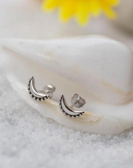 Half Moon Stud Earrings ~ Sterling Silver 925 ~ SME071