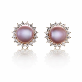 Halo Earrings in Pink Pearls & Diamonds