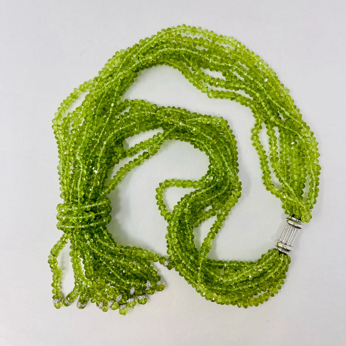Hamilton & Inches 7 Strand Peridot Tassel Necklace with Diamonds (includes appra