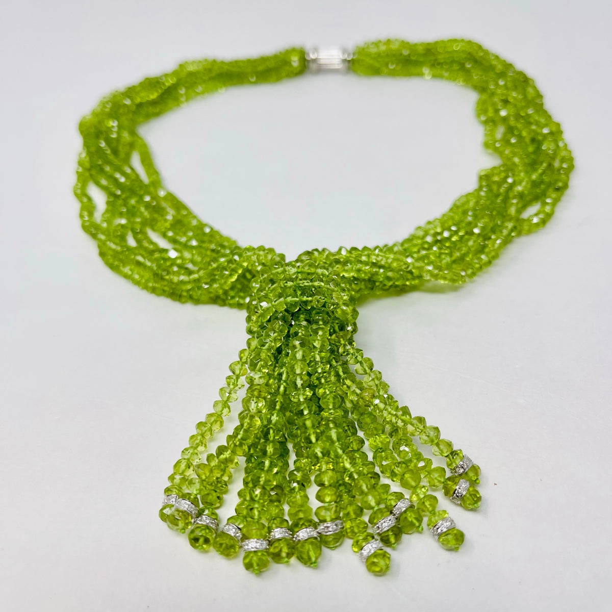 Hamilton & Inches 7 Strand Peridot Tassel Necklace with Diamonds (includes appra